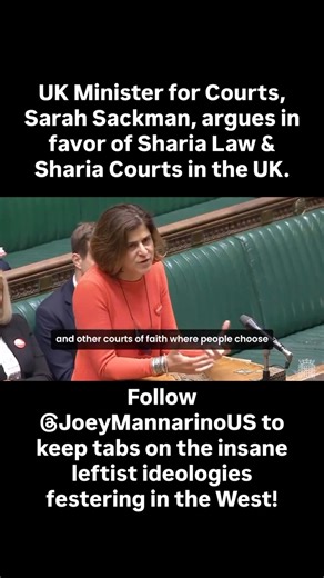 The UK Minister for Courts, Sarah Sackman has argued Sharia courts must be allowed in the UK under the banner of “religious tolerance.” This is absolute insanity. | Joey Mannarino