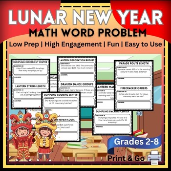 Lunar New Year Math Centers & Word Problems | Grades 2–8 | 40 Festival-Themed Pa