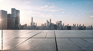 golden hour reflection rooftop panorama of a modern metropolis