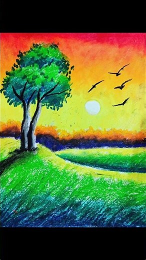 Easy sunset landscape drawing with Oil Pastels ❤️🌿