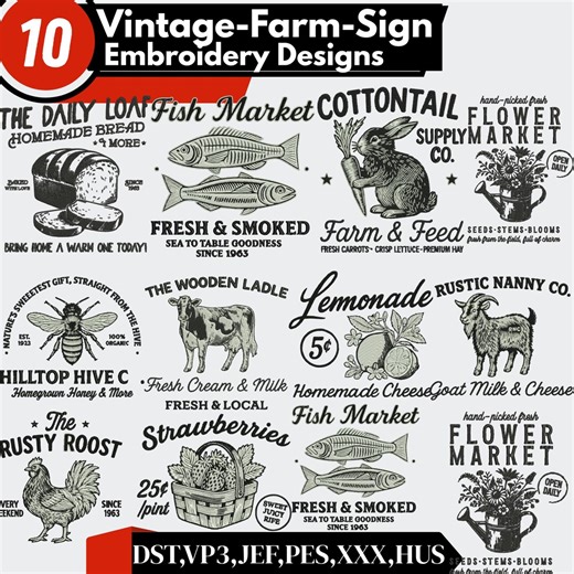 Vintage Farm Sign Embroidery Designs | Rustic Farm Quotes Machine Embroidery | Retro Market Labels | Farmhouse Embroidery Files - Etsy