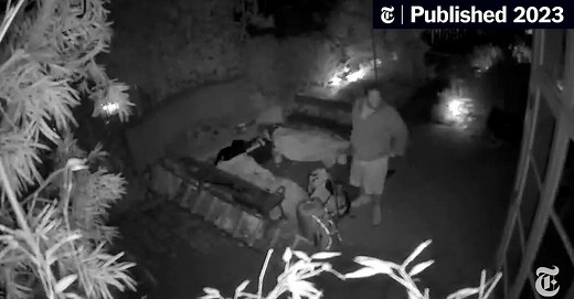 Surveillance footage shows the attacker breaking into the Pelosis’ home.