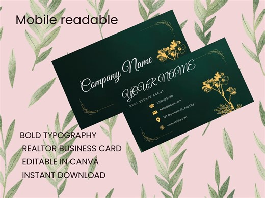Realtor Business Card Template | Bold Typography, Modern Minimal Design Canva, Instant Download - Etsy
