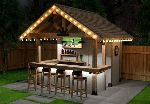 DIY Backyard Bar Plans With Storage Room | Outdoor Bar PDF Build Guide | 10x10 Floor   Roof Design | Step-by-step Cut List 3D Illustrations - Etsy