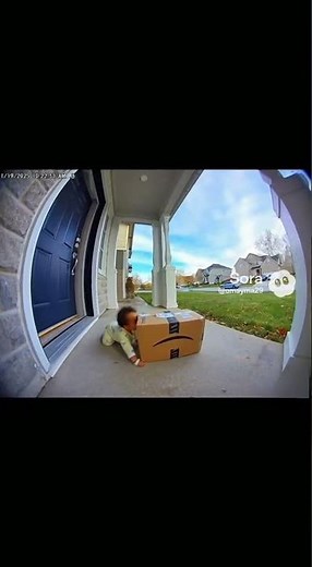 “Baby Steals Amazon Package 😂📦 Caught on Doorbell Camera!”