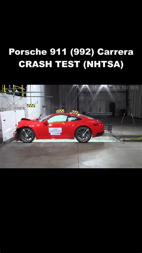 Planet Car News on Instagram: "Porsche 911 Carrera CRASH TEST (992) In this crash test video, the 2024 Porsche 911 (992) Carrera undergoes a frontal impact conducted by the NHTSA. The vehicle collides head-on (impact angle 0°) at a closing speed of 55 km/h, with no offset (0 mm). The test is carried out on a dry concrete track to simulate a full-width, rigid barrier impact. Watch closely as the car’s structural integrity, occupant protection systems, and front crumple zones react under severe lo