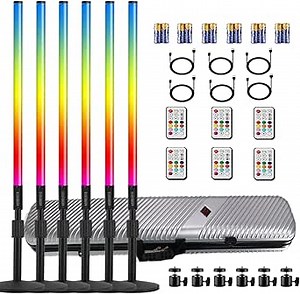 6Pack 4ft Portable 5000mAh Battery Powered RGB Tube Light with Case Handheld Color Neon Lights Bar Stand for LED Video Studio Light Stick Photography DJ Dance Party Stage Photo Booth Lighting