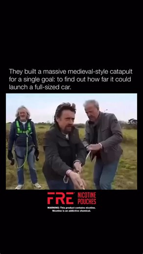 3.1M Commanders on Instagram: "In 2009, Top Gear set out to tackle a delightfully ridiculous engineering challenge: how far could a medieval trebuchet actually fling a full-sized car? To answer it, they constructed a towering counterweight trebuchet using real calculations and loaded it with an actual vehicle. When released, gravity transformed stored potential energy into violent kinetic force, sending the car soaring hundreds of feet in dramatic slow motion. More than television spectacle, the
