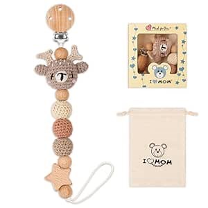 Pacifier Clip, Cute Animal Pacifier Holder Clip for Boys and Girls, Most Pacifiers, Baby Teethers, Baby Shower and Baby Essentials(Elk)