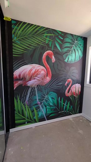 Vibrant Jungle Wall Mural with Flamingoes