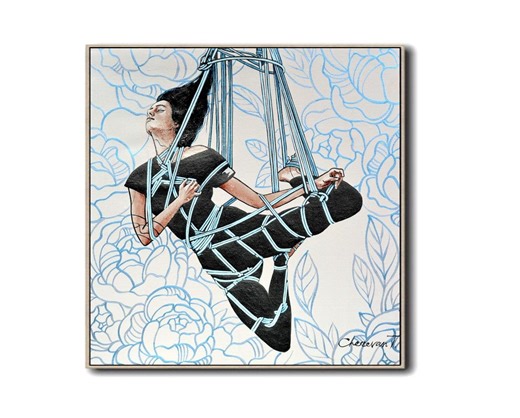 Shibari Movement Art, Erotic Japanese Rope Bondage, Original Canvas Painting