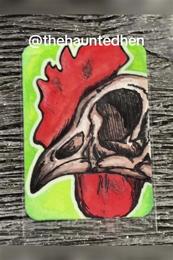 April, @The Haunted Hen - Art by April thank you so much for the chicken skull, the mushrooms, the stickers, and the cool Christmas tree. I really appreciate the trade. Guys, go follow her.
