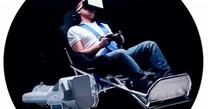 The MMOne is a three-axis Virtual Reality chair attached to a crane