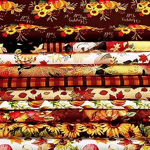 Tatuo 10 Pieces Thanksgiving Cotton Fabrics 19.7 x 19.7 Inch Fall Fat Quarter Bundles Pumpkin Fabric Squares Autumn Turkey Maple Plaid Patchwork for Thanksgiving DIY Crafts Quilting Sewing Supplies