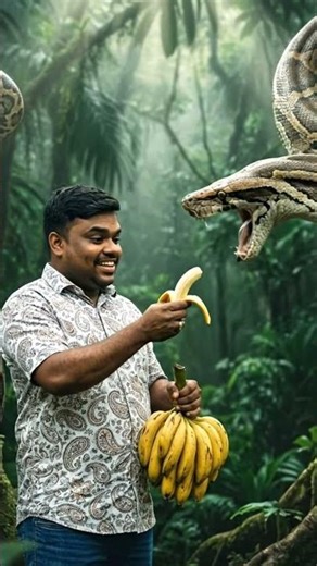 Feeding Bananas to a Giant Python in the Jungle 🍌🐍