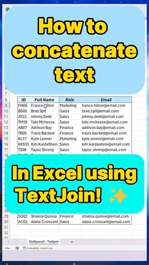 How to Concatenate text in Excel using TextJoin! ✨ #excel #accounting #exceltips #spreadsheets #fina
