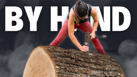 Tiny human vs giant log: Dough bowl with handtools only