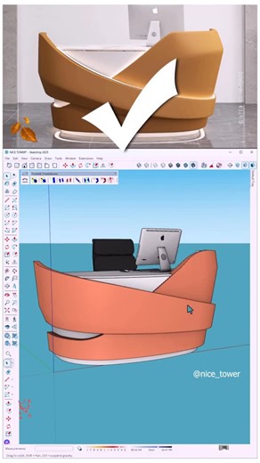 Nice Tower Pro on Instagram: "Modern design meets digital creativity ✨ This unique reception desk was modeled in SketchUp, showcasing how powerful 3D design tools can transform bold ideas into realistic forms. 🚀 From sketch to render — every detail is shaped for style and function.” . . In this tutorial Solid tools, Shape bender and FredoScale plugins are used. . . @nice_tower @nice_tower_pro . . #SketchUp #3DModeling #ReceptionDesk #ModernDesign #SketchUpTips #ArchitecturalDesign #FurnitureDes