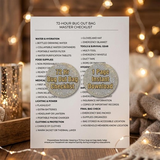 72 Hour Bug Out Bag Checklist Printable | Emergency Go Bag Supplies List Disaster Preparedness Kit Survival Evacuation Planner Emergency Kit - Etsy