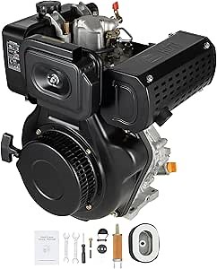 Diesel Engine, 4 Stroke 10HP 418CC Engine Air Cooling Single Cylinder Motor Recoil Hand Start 3600RPM, Shaft Diameter 1" Diameter, 1/4" Keyway, for Small Agricultural Machinery