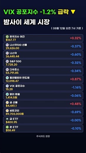 VIX 공포지수 -1.2%📉 밤사이 세계 시장 총정리