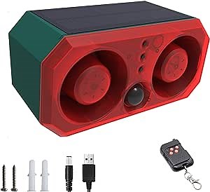 Solar Outdoor Motion Sensor Alarm, 2 * 130db Motion Detector Alarm Light, Support Recording & Adjustable Volume, Motion Activated Barking Dog Alarms for Home,Barn,Orchard,Farm,Villa