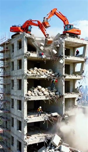 高楼拆除突发坍塌！挖掘机作业时建筑崩落，太惊险了#施工事故 #建筑拆除 #高空作业 #安全隐患 #工地现场 #突发情况 #工程风险 #安全生产 #上热搜
