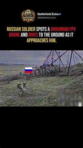 Russian Soldier Dives to the Ground as Ukrainian FPV Drone Approaches #shorts