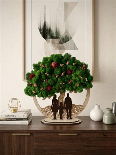 Preserved Moss Family Tree Art – 3D Wood Silhouette Decor - Etsy