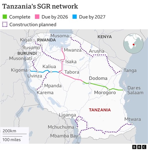 Tanzania's Standard Gauge Railway is complete linking Dar with Dodoma