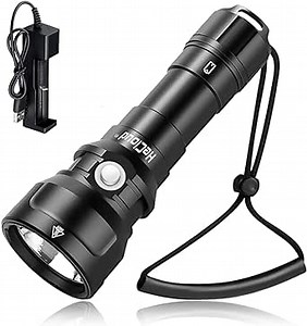 Diving Flashlight 873ft Depth, Underwater Flashlight for Snorkeling Safety, Scuba Dive Light, Rechargeable IPX8 Waterproof 3 Modes Super Bright LED Torch (PM70)