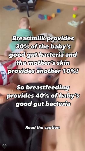 Allegra Gast | Dietitian + IBCLC Lactation Consultant on Instagram: "40% of baby’s good gut bacteria is directly linked to breastfeeding! Breastmilk provides 30% and the mother’s skin provides another 10%! A study led by UCLA looked at 107 mother-infant pairs and saw the transfer of bacteria in the breastmilk into the baby’s gut throughout the baby’s first year of life. They collected samples of breastmilk and infant stool, and swabs from the skin around the nipple and assessed which bacteria we