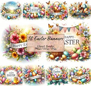 Happy Easter Clipart Bundle, Watercolor Clip Art Images, 18 High Quality Pngs/jpgs/svgs, Banner, Card Making, Digital Paper Craft - Etsy