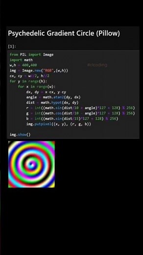 Psychedelic Gradient Circle (pillow) in turtle use python program #coding #subscribe