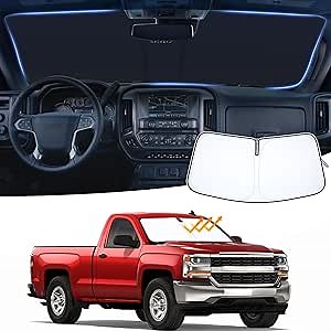 JKCOVER Foldable Front Window Windshield Sunshade Compatible with 2014 2015 2016 2017 2018 Chevy Silverado/GMC Sierra 1500 2500 3500HD Accessories Sun Heat UV Rays Protection Sun Shade Visor