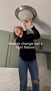 Changing out a light fixture might feel intimidating but I promise, you can do it! Here are the steps: 1. Turn off the power to that light in your breaker box. Let’s not be touching live wires 😅 2. Remove light bulbs. 3. Remove the existing light from the ceiling and carefully disconnect the wires but pay attention to how they were connected for when you put in the new light! Make sure to always keep hold of the light itself so it doesn’t fall. 4. Install new mounting bracket that came with the