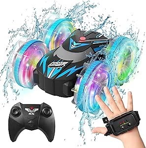 Beach Amphibious Remote Control Car Toys,2.4 GHz Remote Control Boat Waterproof, All Terrain RC Stunt Car with LED Lights, Land Water Boat Birthday Gifts Toys for 6-12 Year Old Boys Girls