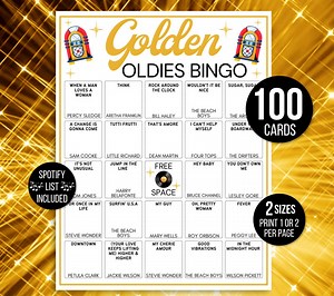 Music Bingo, Golden Oldies Bingo, Oldies Song Bingo, Golden Oldies Music Bingo, 50s Retro Bingo, 60s Bingo, Classic Songs Bingo, Playlists - Etsy
