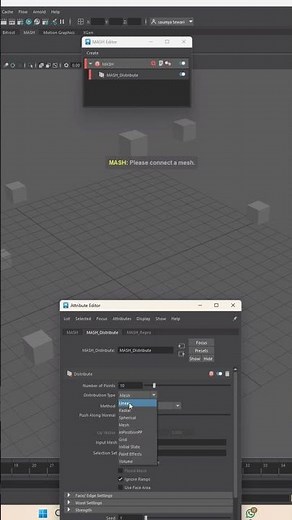 Maya MASH Distribution Node Explained 🔥 | Linear, Radial & Spherical | Maya Shorts