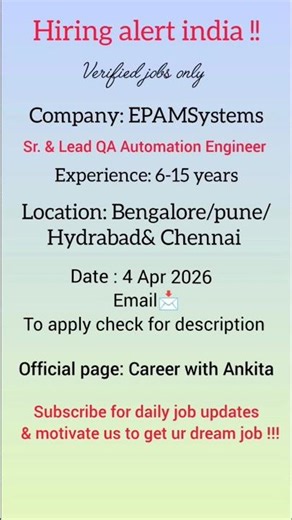 Hiring for senior lead QA Automation Engineer #hiring #youtubeshorts #motivation