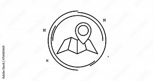 map location animated outline icon with alpha channel. map location rotation appearance 4k video animation for web, mobile and ui design