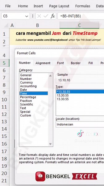 Cara Ambil Jam pada Timestamp di Excel