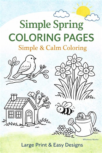 Simple Spring Coloring Pages for Seniors – Easy & Calm Printable, Large Print Coloring Sheets - Etsy