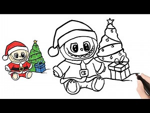 How to Draw a Cute Christmas Labubu with Tree and Gifts Easy Step by Step