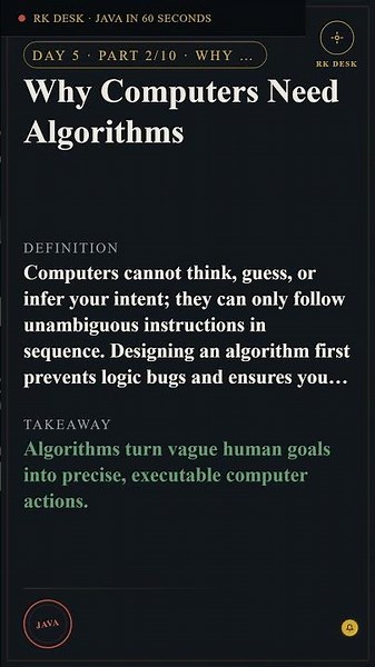 Day 5 Pt 2/10: Why Computers Need Algorithms #Shorts