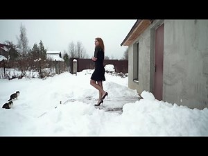Party for Kate went wrong, Shivering girl, Kate clears snow with a shovel in high heels (scene 671)