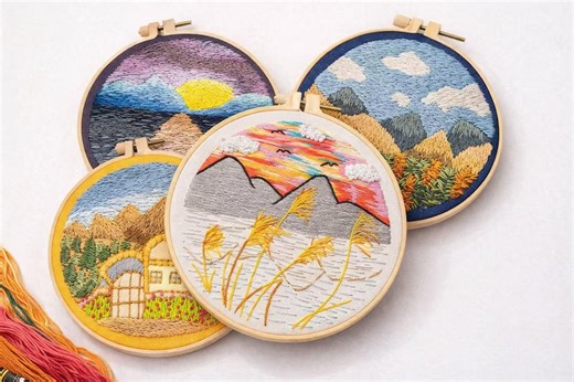 Landscape Embroidery Kit for Beginners, Mountain Sunset Scenic DIY Craft Decor - Etsy
