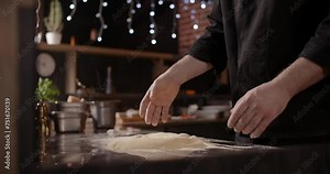 Process of the making the dough for Neapolitan pizza in the pizzeria restaurant