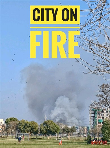 Breaking News: Fire errupted at a Factory Building near Garden Town Shell Petrol Pump. Today after Jummah prayer, a huge fire was seen from Campus and I visualized it in a sarcastic way. The creator doesn't mean to make fun of it, it's a serious issue and we don't know the more details about it. This video is just made for awareness and for entertainment. No criticism to any indivual or authority. Follow for more. #breakingnews #trending #fyp #fire #viral