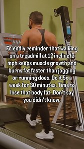 Incline walking is one of the simplest ways to get lean without beating up your joints or sacrificing muscle If your goal is fat loss and you still want to train hard, this is a clean cardio setup you can repeat week after week Incline walk protocol Incline 10 to 12 Speed 2 8 to 3 2 mph Time 25 to 35 minutes Frequency 4 to 6 days per week Why it works Low impact so recovery stays solid Keeps your heart rate steady so you can go longer Less leg fatigue than running so your lifts stay strong Easy 